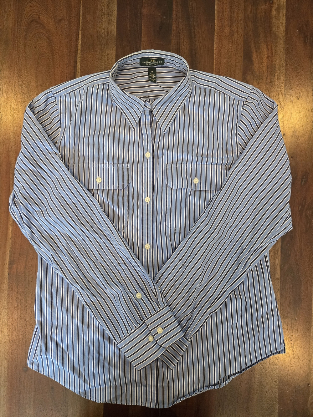 LRL Ralph Lauren Classic Women's Blue Striped Button-Down Shirt